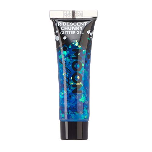 Iridescent Chunky Face & Body Glitter Gel by Moon Glitter - Blue - Cosmetic Festival Glitter Face Paint for Face, Body, Hair, Nails - 12ml