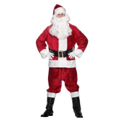 Smiffy's Mens Plush Santa Suit, Jacket, Trousers, Belt, Hat, Mittens & ÜBERSTIEFEL, Size: One Size, 25963