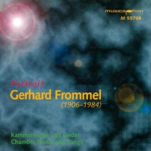 CD cover for Gerhard Frommel’s “Portrait” with abstract blue and red imagery.