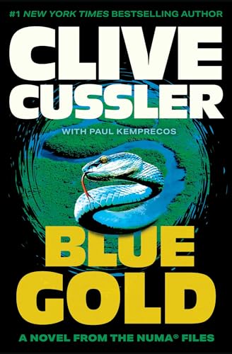 Book cover: "Blue Gold" by Clive Cussler, featuring a coiled blue snake.
