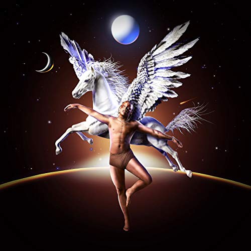 Album cover: man with wings atop a winged horse in space.