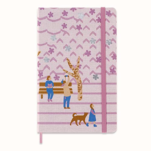 Moleskine Limited Edition Notebook, Sakura Notebook, Blank Pages and Fabric Hard Cover, Large 13 x 21 cm, Bench Theme and Dark Pink Colour
