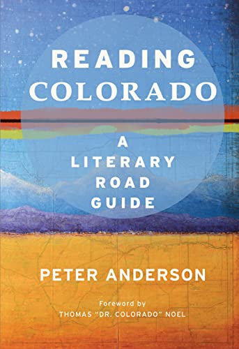 Book cover for “Reading Colorado,” featuring a blue circle and landscape.