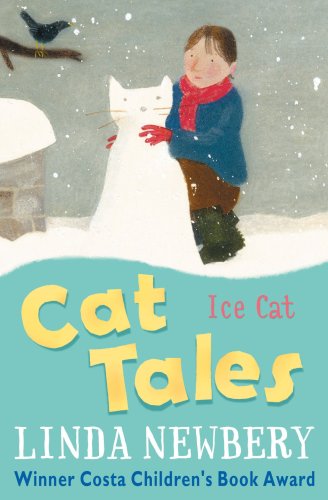 Child building a snow cat with a bird in a snowy scene.