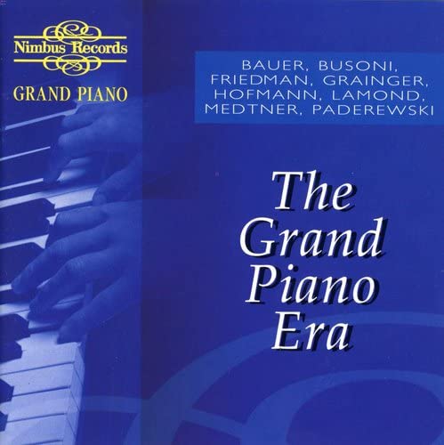 CD cover for "The Grand Piano Era" featuring piano keys and composers’ names.