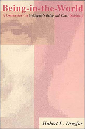 Book cover: "Being-in-the-World" by Hubert L. Dreyfus, with abstract art.