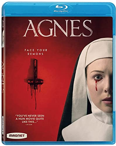 Agnes" Blu-ray cover featuring a nun with blood streaming from her eye.