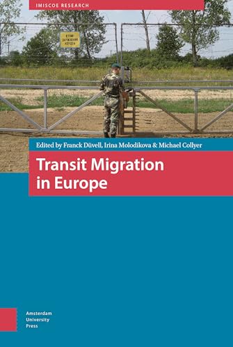 Book cover depicting a soldier at a border gate, titled “Transit Migration in Europe.”