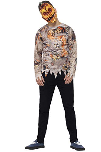 Smiffys Men's Poison Pumpkin Costume, Top & Mask, Size: S, Color: Grey and Orange, 45617