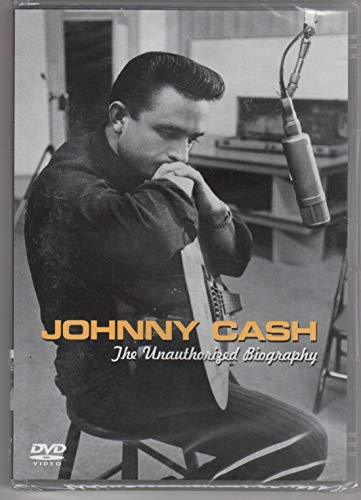 DVD cover featuring Johnny Cash with a microphone, titled “The Unauthorised Biography”.