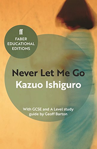 Book cover for Never Let Me Go by Kazuo Ishiguro with a blurred figure.