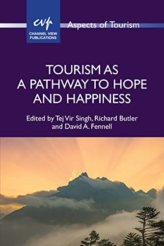Book cover: "Tourism as a Pathway to Hope and Happiness" with mountain scene.