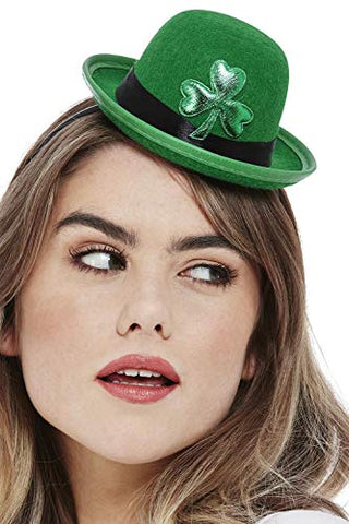 Smiffys 51123 Paddy's Day Mini Bowler Hat, Felt, Women, Green, One Size