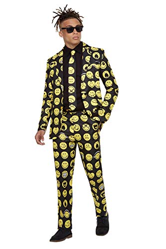 Smiffys 52265M Officially Licensed Smiley Stand Out Suit, Men, Yellow, M - Size 38"-40"