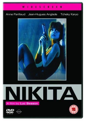 DVD cover for “Nikita” featuring a woman holding a gun.