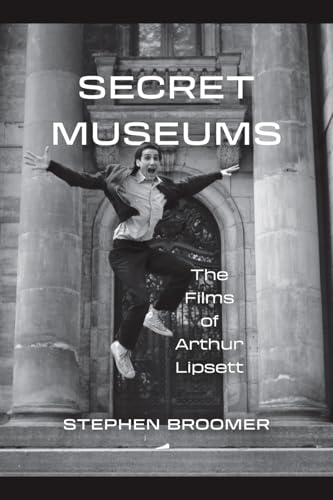 Black and white cover for “Secret Museums,” featuring a leaping man.