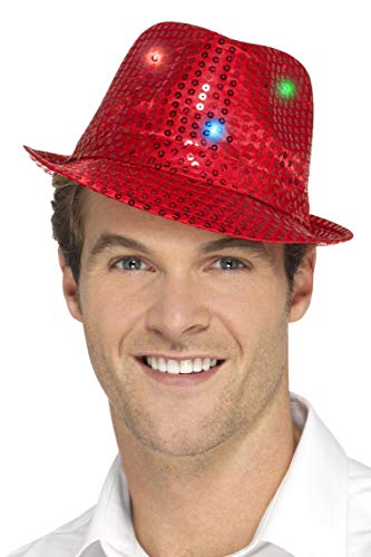 Smiffys 47066 Light Up Sequin Trilby Hat, Red, One Size