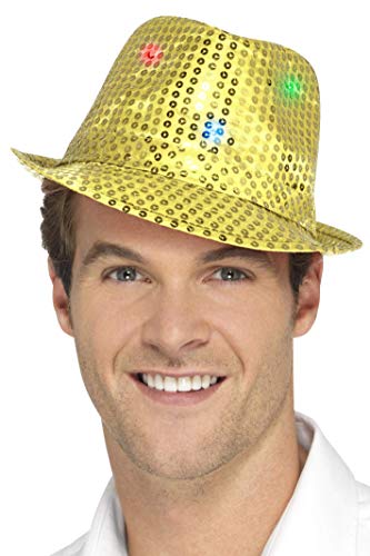 Smiffys 47069 Light Up Sequin Trilby Hat, Gold, One Size
