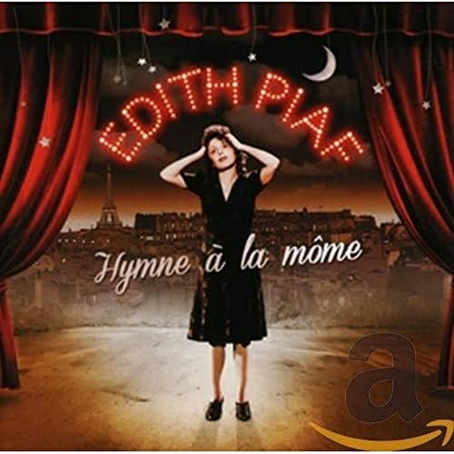 Edith Piaf album cover with a dramatic stage backdrop and Paris skyline.