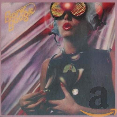 CD cover: woman with red lips and patterned sunglasses, retro style.