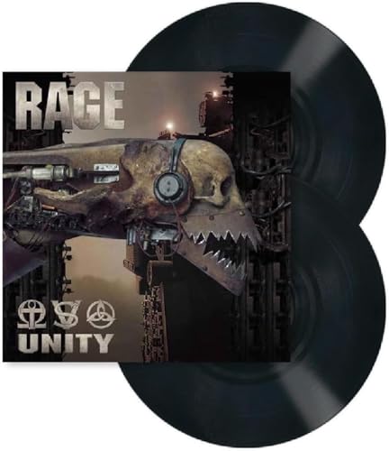 RAGE “Unity” double vinyl record with skull and machinery artwork.