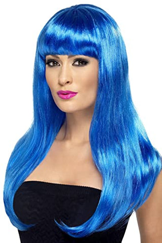 Smiffys Babelicious Wig Long Straight with Fringe - Blue