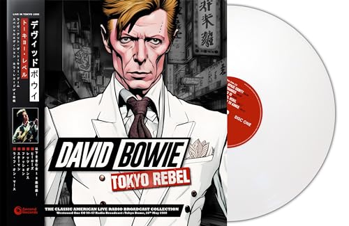 David Bowie "Tokyo Rebel" white vinyl record with illustrated cover art.