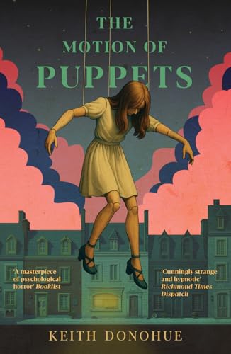 Book cover: a puppet-like woman hangs over a miniature town.