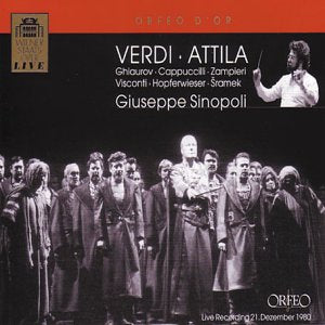 Classical music CD with Verdi's Attila, various artists, black and white album cover.