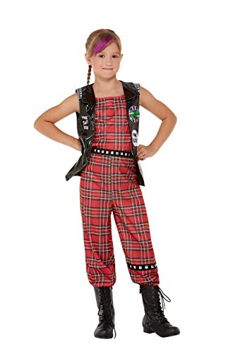 Smiffys 71073S Punk Rocker Costume, Girls, Red, S - Age 4-6 years