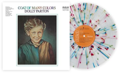 Dolly Parton's "Coat of Many Colors" vinyl record and colorful disc.
