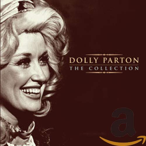 Dolly Parton album cover, sepia tone, with Amazon logo.