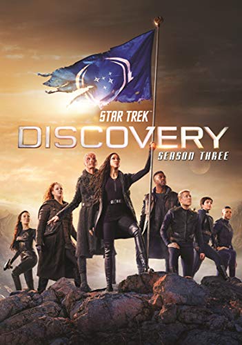 Star Trek: Discovery Season Three DVD cover with cast and flag.