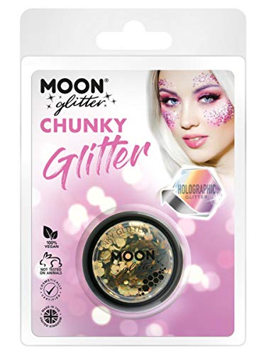 Smiffys Moon Glitter Holographic Chunky Glitter, Gold