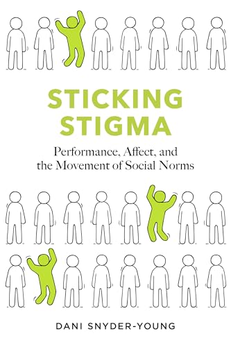 Book cover with line-art figures, one highlighted in green, titled "Sticking Stigma.