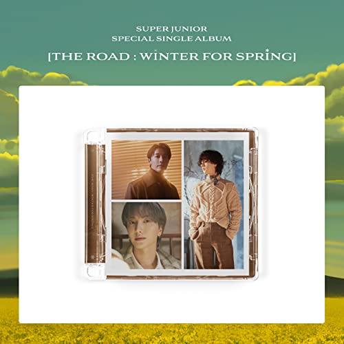 Super Junior album cover featuring three members in winter clothing.