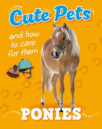 Book cover featuring a light brown pony, riding helmet, and horseshoes.