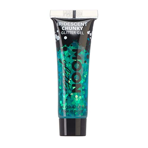 Iridescent Chunky Face & Body Glitter Gel by Moon Glitter - Green - Cosmetic Festival Glitter Face Paint for Face, Body, Hair, Nails - 12ml