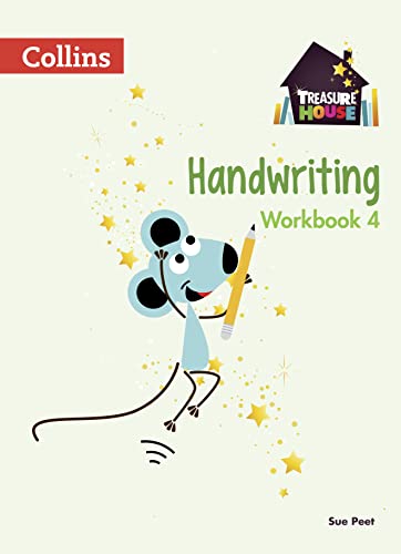 Cover of Handwriting Workbook 4 featuring a blue cartoon mouse holding a pencil.