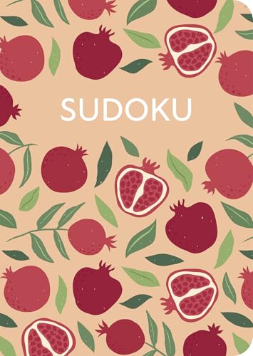 A book cover with pomegranates and leaves on a peach background with the word Sudoku.