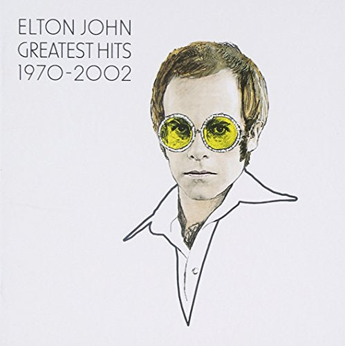 Elton John album cover: sketched portrait with yellow tinted glasses.