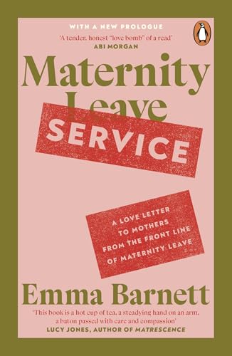 Book cover: "Maternity Service" by Emma Barnett, pink and green design.