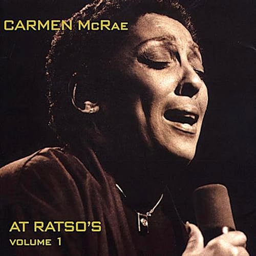 Carmen McRae album cover, close-up portrait of the singer at a microphone.