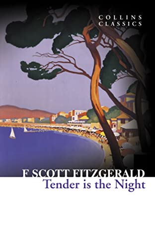 Book cover for Tender is the Night featuring a coastal scene with pine trees.