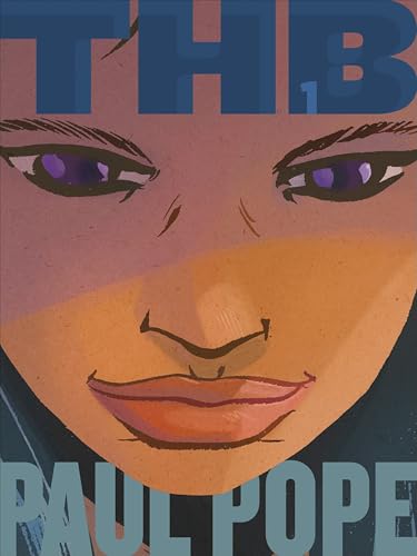 Close-up of a person’s face with purple eyes, book cover art.