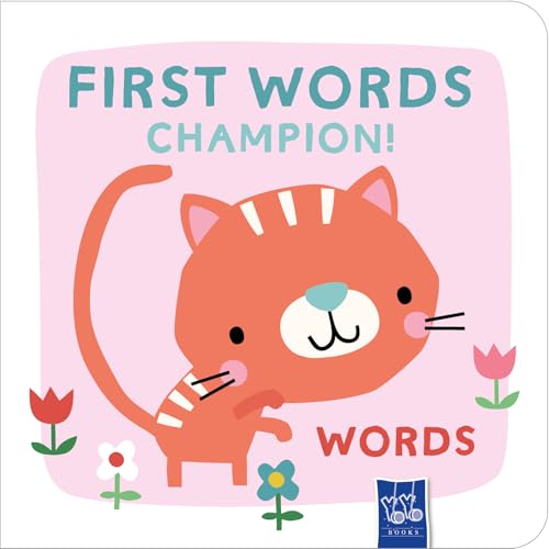Board book cover with cartoon orange cat and pink floral details.