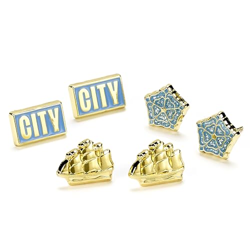 Manchester City Football Club Set Of Three Stud Earrings