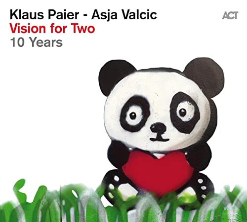 CD cover: panda with a red heart, green grass, text "Vision for Two".
