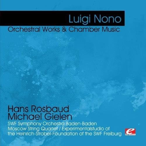 CD cover for Luigi Nono’s orchestral and chamber music, blue background.