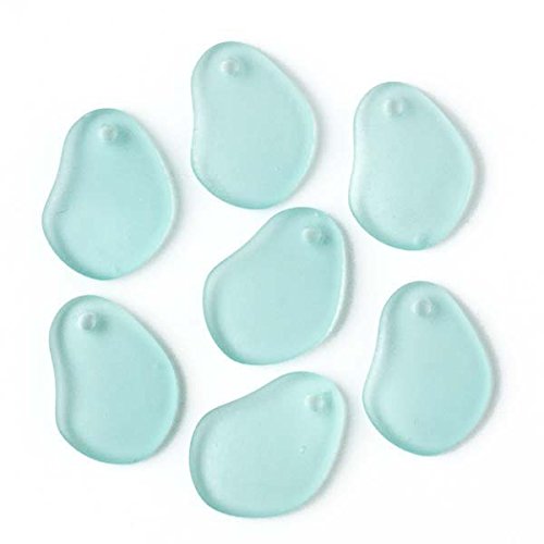 Chicha Libre - Cherry Blossom Beads Matte Sea Foam Blue Cultured Sea Glass 18x26mm Rounded Free Form Top Drilled Pendants - 7 Assorted Pendants per Bag [VINYL]